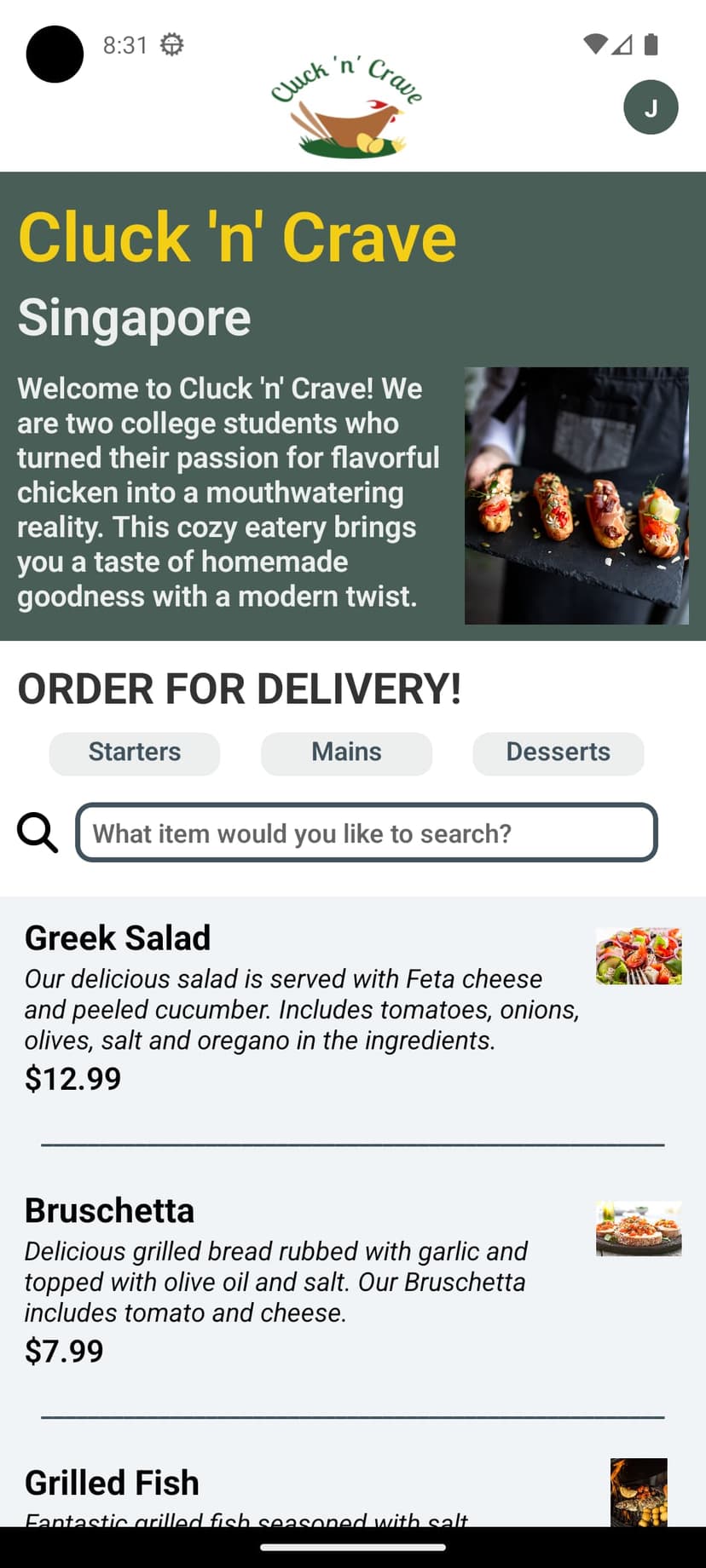 Cluck Food App screenshot