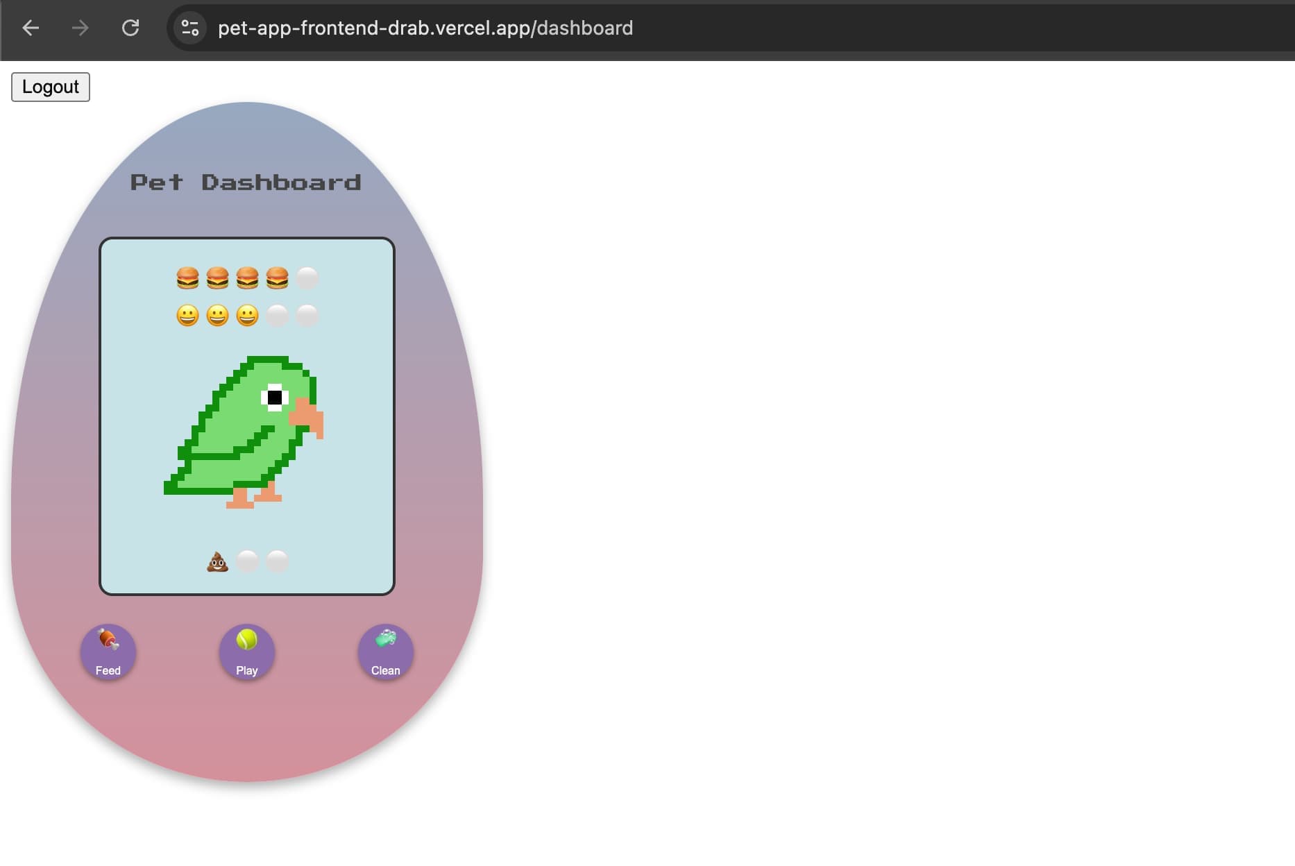 Tamagotchi-Inspired Pet App screenshot